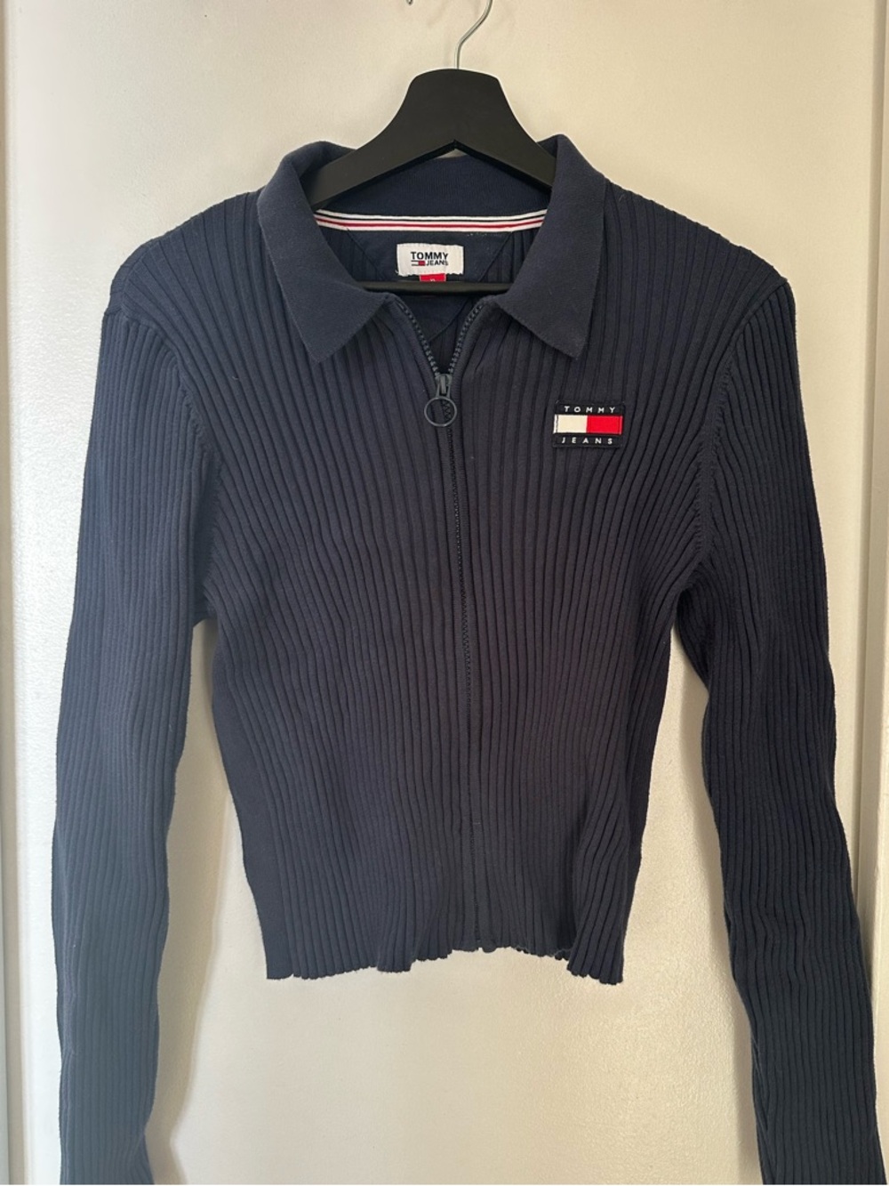 Ribbed Zip Polo Sweater - Tommy Logo